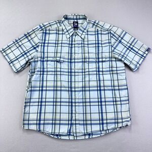 VTG KIRRA Shirt Mens XL Blue Plaid Short Sleeve Button Up Office Work Casual Y2K
